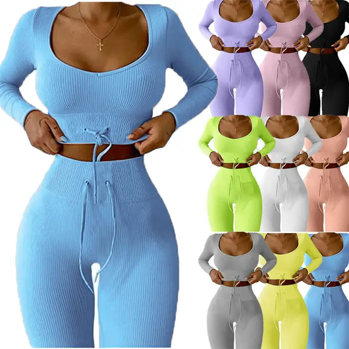 F0317-новые поступления 2021 Повседневная неоновая одежда для йоги женские комплекты из 2 предметов с длинным рукавом спортивная одежда