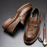 Chaussures décontractées pour hommes en cuir véritable à semelle épaisse, style vintage, bout rond, résistantes aux chocs, à enfiler – Produits en dropshipping