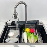 Évier de cuisine moderne en acier inoxydable Sus304 avec rinçage en verre, fait à la main, cascade intelligente, multifonctionnel