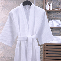 Albornoz de algodón blanco personalizado al por mayor para mujer, estilo gofre, para hotel