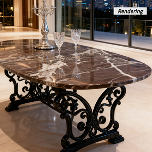 <span class=keywords><strong>Tavolo</strong></span> da Pranzo Ovale Moderno in <span class=keywords><strong>Marmo</strong></span> <span class=keywords><strong>Rosso</strong></span>-Viola con Base in Metallo/Legno, Arredamento di Lusso in Pietra per Sala da Pranzo, Casa o Ufficio, 6 Posti - Product Image 1
