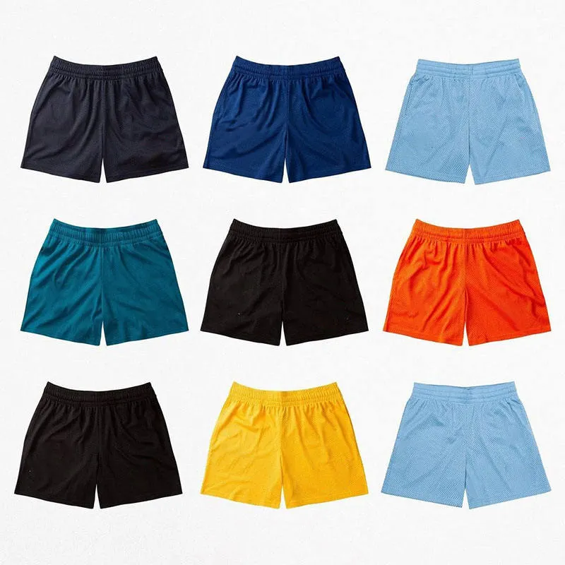 Men's Casual Shorts Solid Color Custom Printed Sports five Fitness Beach Pants Breathable Mesh Basketball Shorts
