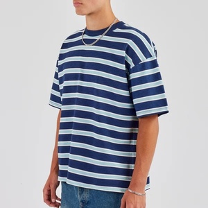 <b>Men</b> Blue <b>Striped</b> Short Sleeve <b>T</b>‑Shirt Crew Neck Oversized Vintage Casual Tee Custom - Product Image 3