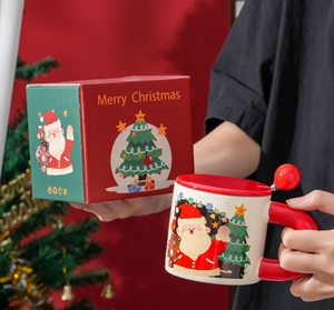Taza de Café de Cerámica de 320 ml con Diseño Navideño de Dibujos Animados, con Tapa y Cuchara, Apta para Alimentos, Personalizada - Product Image 3