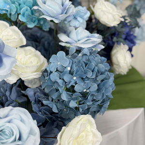 Colore blu abbinamento fiori artificiali di seta grande rosa di ortensie per bebè centenario banchetto di fidanzamento di nozze - Product Image 4