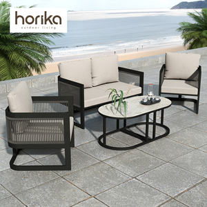 طقم أثاث خارجي للحدائق، مجموعة أريكة مقاومة للماء للفناء، طقم كراسي حديقة من الراتان والمعدن - Product Image 6