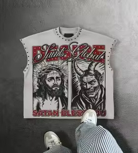 Camiseta sin mangas personalizada con estampado, estilo oversize, con pedrería, para hombre, de alta calidad, estilo urbano. - Product Image 6
