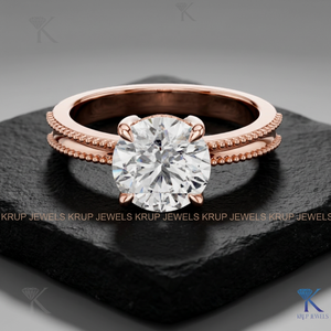 Anillo de Compromiso Solitario con Diamante Cultivado en Laboratorio, Corte Redondo, Certificado IGI, Oro Sólido de 14K, Engaste de Corona, Filigrana Vintage - Product Image 2