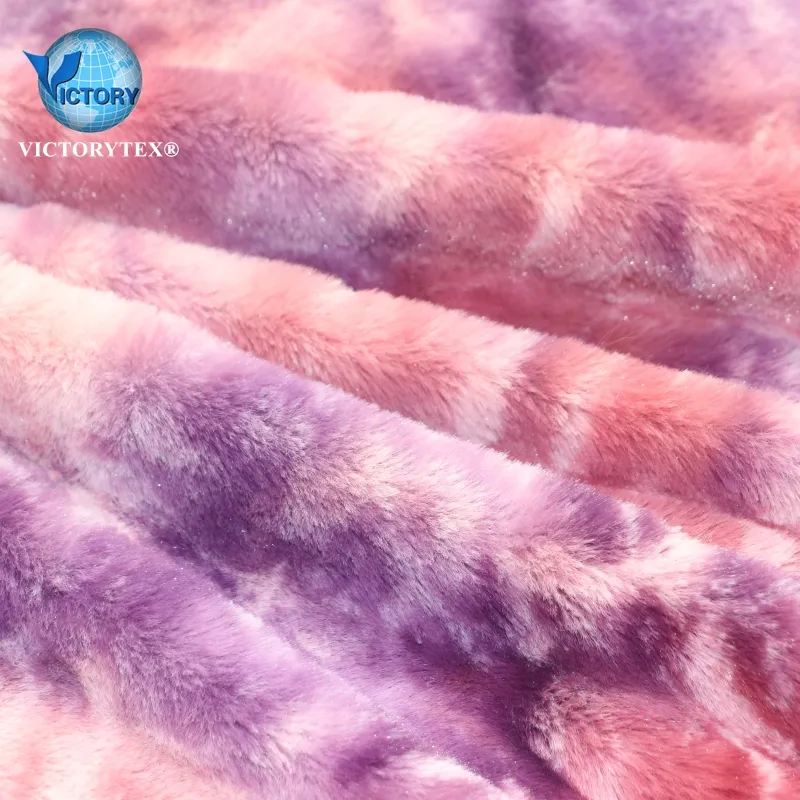 100 Polyester Knit Faux Fur Tie Dyed Bandhnu Plangi Custom 12mm PV Plush Toy Fleece Fabric for Clothes Blanket Bathrobe Slippers