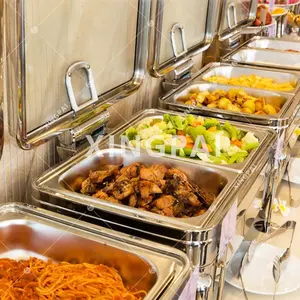 XINGPAI equipo de restaurante calentador de alimentos de acero inoxidable 304 estufa de buffet cubierta de vidrio plato de frotamiento