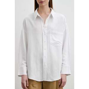 เสื้อเชิ้ตผ้าลินินผสมสีขาวติดกระดุมสำหรับผู้หญิง สไตล์มินิมอลสำหรับใส่ทุกวัน - Product Image 2