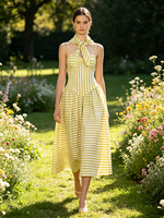 Nouvelle Robe Midi Rayée Vintage Printemps-Été 2026 à Bretelles, Coupe Trapèze, Taille Cintrée, Style Vacances Australie, Vente Transfrontalière
