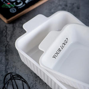 Bandeja rectangular de cerámica para hornear con doble asa, textura vertical acanalada, vajilla de porcelana para restaurante, hotel, horno, venta al por mayor - Product Image 6