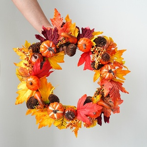 Factory Supply Front <b>Door</b> Artificial Fall <b>Wreath</b> Pumpkin Pine Cone Berry Thanksgiving Harvest <b>Wreath</b> for Indoor Decorations - Product Image 4