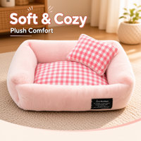 Coussin pour animaux de compagnie en tissu gingham, doux, chaud et confortable, antidérapant, toutes saisons, en coton PP Oxford, tailles S, M, L, rose, beige, marron, gris