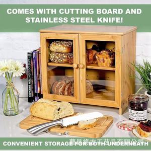 Bamboo Bread Storage Box <b>Double</b> Layer With Glass Door Kitchen Food Keeper Wooden Bread <b>Bin</b> For Fresh Bread Storage - Product Image 3