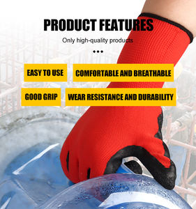 Guantes de trabajo de poliéster para jardín, guantes de látex y nailon con logotipo personalizado, de goma, color rojo, con recubrimiento de Palma, 13G - Product Image 4