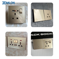 Prise murale XIMLON en verre trempé doré, norme britannique 13A, type 86, avec charge rapide USB Type-C, 250V, interrupteur UK, 5 prises
