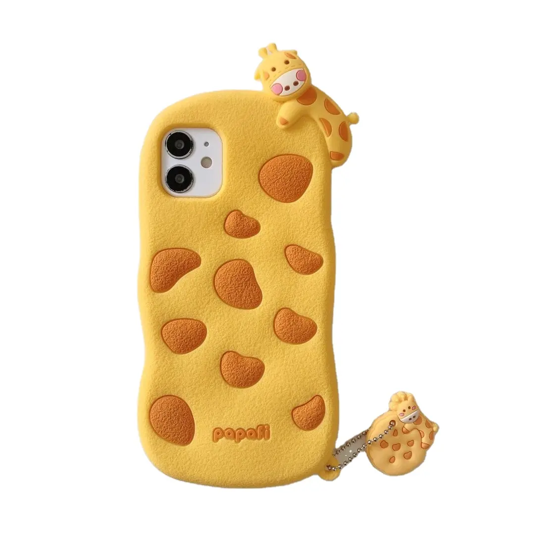 Funda de teléfono con dibujos de jirafa en 3D, funda de silicona suave con cuerda colgante para iPhone 13 12 11 Pro XS Max XR