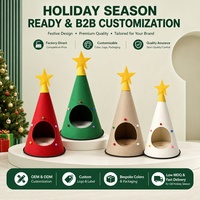 Tente pour animaux de compagnie en feutre, pliable, pour chien, grotte pour chat, lit chaud pour chat avec pompons, décoration d'hiver, cadeau