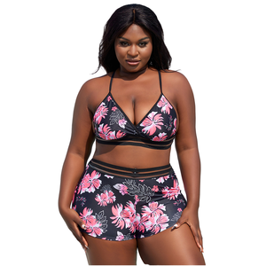 Maillot de bain tankini 2024 pour femmes, taille haute, grandes tailles 2XL-4XL, ensemble bikini floral push-up, spandex/polyester, fermetures éclair sur le devant - Product Image 1