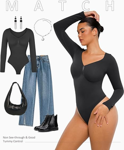 Groothandel op maat gemaakte dames shapewear, één geheel, slankende, full body, buik controlerend, lange mouwen, naadloze shapewear <span class=keywords><strong>bodysuit</strong></span> voor vrouwen - Product Image 4