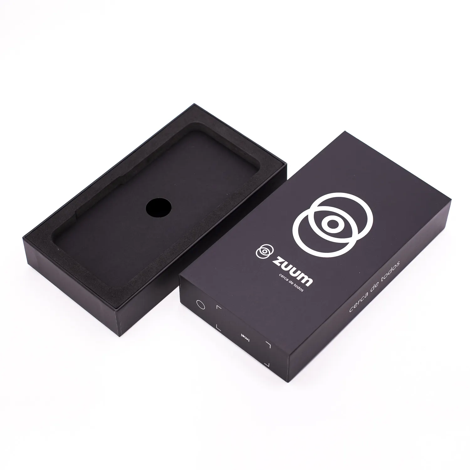 ISO9001 Logo de cadeau personnalisé étui de téléphone noir carton de papier cadeau boîte d'emballage de petit produit avec couvercle