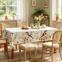 Nappe de table durable en polyester imprimé pour les fêtes, le printemps et l'été, motif floral d'oiseaux et de branches, idéale pour les pique-niques et les dîners