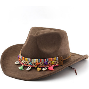 Sombrero de Vaquero Occidental de Gamuza Estilo Bohemio Europeo Americano, Sombrero de <span class=keywords><strong>Jazz</strong></span> Tibetano de Ala Corta Étnico para Minorías Étnicas - Product Image 3