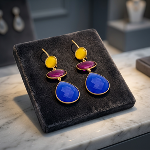 Nouveauté : Boucles d'oreilles pendantes tendance en argent sterling plaqué or 14 carats avec pierres de quartz - Product Image 2