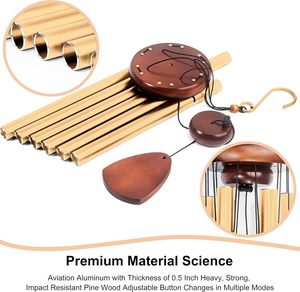 Carillons à vent personnalisés OEM en or, décoratifs, commémoratifs, musicaux, artisanat, 6 tubes creux en aluminium, pendule en bois - Product Image 3