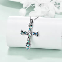 Collier pendentif croix rose en argent sterling 925 avec incrustation d'opale, charme religieux pour femmes