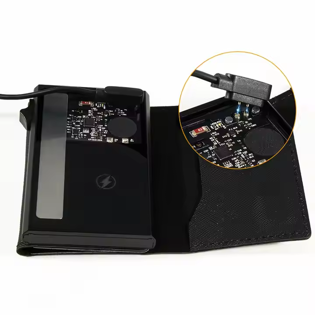 Unique Creative Locable GPS NTO AFRAID LOSING Genuine Leather Wallet -up Aluminum Card Holder Magnetic Closure 23mm Thick