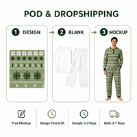 Pyjama de Noël personnalisé motif flocon de neige nordique vert, ensemble assorti pour la famille, en polyester, pour hommes, femmes et enfants, livraison directe, POD, MOQ 1 pièce