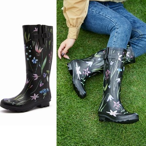 Botas de Agua Largas de Goma Impermeables para Mujer, Estilo Narciso Negro, Venta al por Mayor - Product Image 2