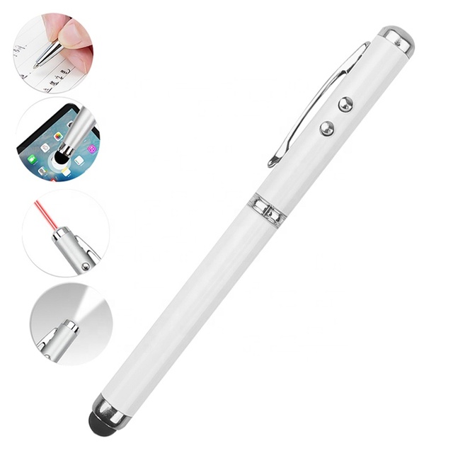 Multifunction 4 in 1 Laser Pointer Pen with Writing Function Red Laser Light Teaching Pointer Pen LED Flashlight Ball Pen Touchi