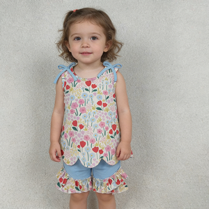 Ensemble de vêtements décontractés pour filles à imprimé floral de style boutique, tenues d'été à volants, vente en gros, usine de vêtements de mode pour enfants - Product Image 3