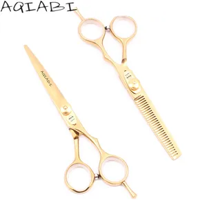 Chuyên Nghiệp Làm Tóc Kéo 5.5 ''6" AQIABI JP Thép Kéo Cắt Tóc Mỏng Shears Barber Kéo Vàng A1020N