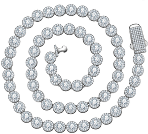 Chaîne cubaine Miami en argent sterling S925 avec moissanite incolore taille brillant 7 mm, halo épais et cluster éclatant, style streetwear bling-bling - Product Image 1