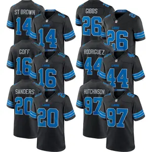 2024 Men's Black Detroit Lions Team Jerseys Custom American Football Shirts Stitched Embroidered Wholesale