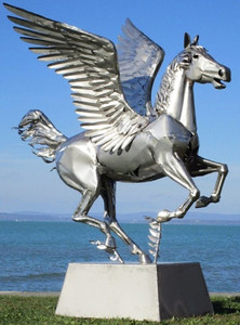 Sculpture <span class=keywords><strong>de</strong></span> <span class=keywords><strong>cheval</strong></span> <span class=keywords><strong>Troi</strong></span> en acier inoxydable, sculpture d'extérieur en acier inoxydable - Product Image 3