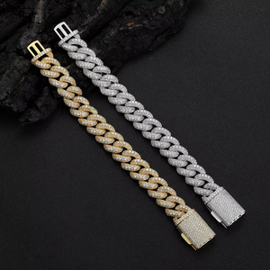 18Mm Wide Cuban <b>Bracelet</b> With Three Rows of Zirconium Classic Cuban <b>Bracelet</b> <b>Copper</b> Studded With Zirconium Tanjing Fashion - Product Image 2