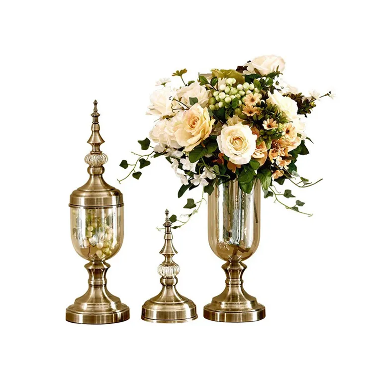 Gold Metall und Glas Vase Tischplatte Home Decor
