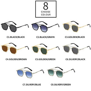 Custom Logo 2026 Vintage Men Women Double Bridges Polygon <b>Sunglasses</b> UV400 Blue <b>Gradient</b> Shades Metal Square Sun Glasses - Product Image 5