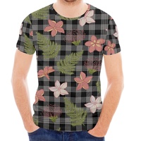Kaos Pria Ukuran Besar Custom Print On Demand Motif Bunga Tropis Hawaii dan Kotak-kotak Plus Size Streetwear Drop Shipping