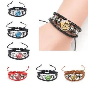 New Hot Avatar Das letzte Air bender Glas Leder armband Hand gefertigt geflochtenes verstellbares Armband