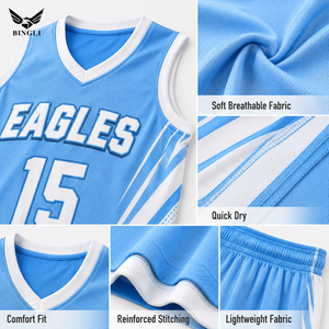 Ensemble d'uniformes de basketball personnalisés pour jeunes, respirant, sublimé, 100 % polyester, <span class=keywords><strong>maillot</strong></span> et short, logo équipe scolaire/club, MOQ 1, direct usine - Product Image 3