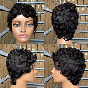 Perruque courte bouclée en <span class=keywords><strong>cheveux</strong></span> humains pour femmes noires, avec coupes courtes superposées sans dentelle - Product Image 2