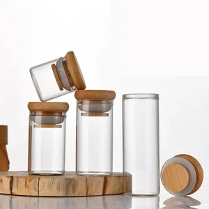 Round Airtight Coffee Tea Spice Glass Jar kitchen gadgets Storage Bottles Sealed with Bamboo Lid