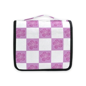 Bolsa de Maquillaje de Viaje Personalizada con Diseño a Cuadros Rosa y Blanco, con Diseño de Flores de Hawái, Bolsa de Aseo Colgante para Mujer con Gancho - Product Image 2